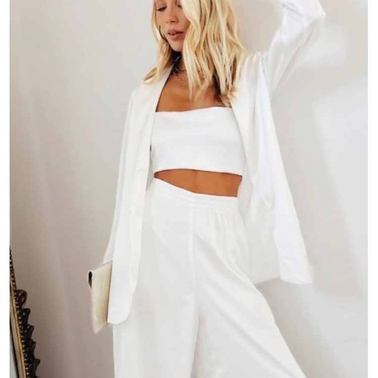Nwt Show Me Your Mumu Felix White Luxe Satin Blazer Button Front Jacket 2xl